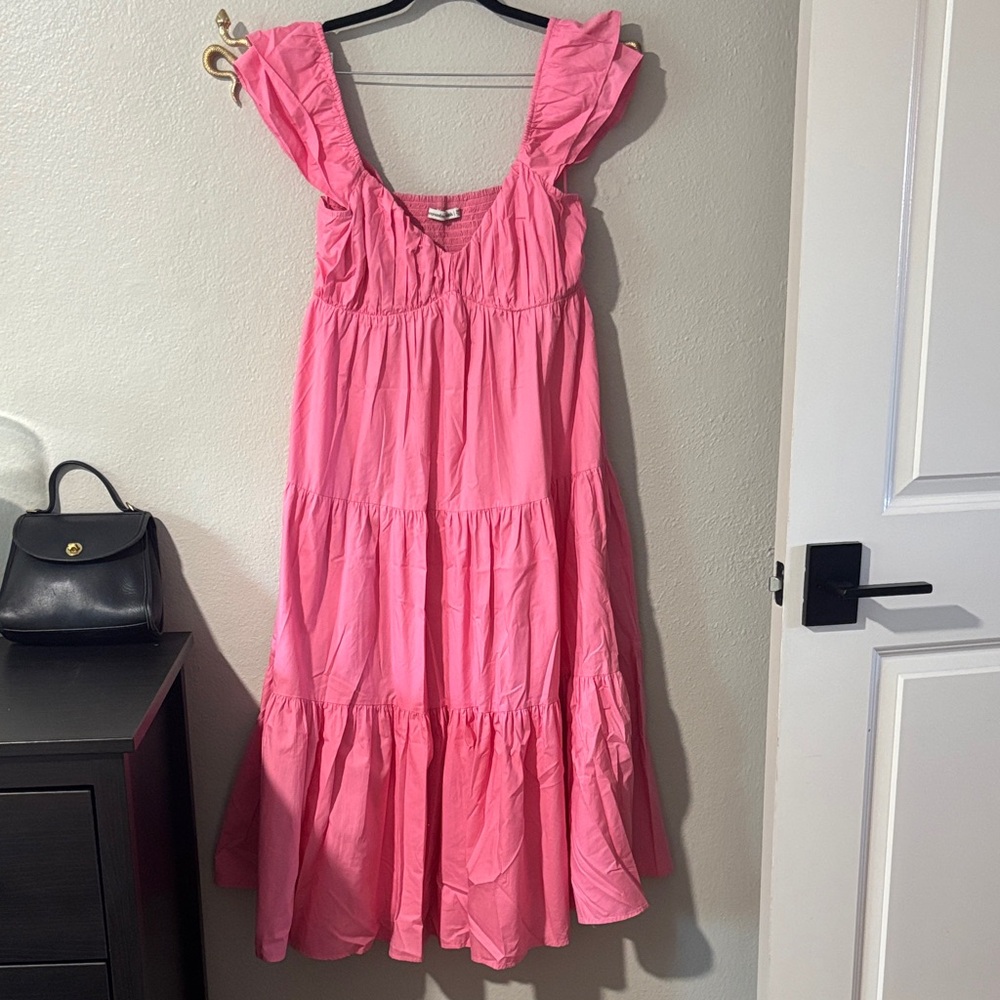Abercrombie & Fitch Hot Pink Tiered Ruffle-Sleeve Dress